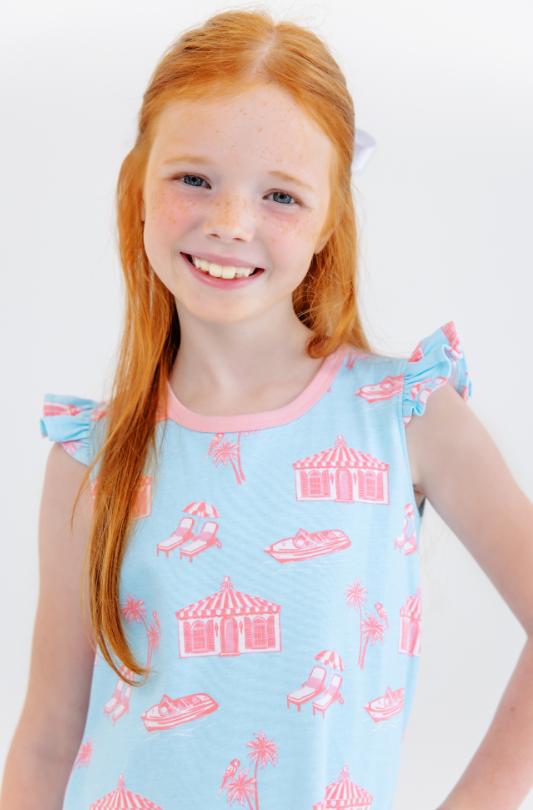 TBBC ANGEL SLEEVE POLLY PLAY DRESS PARROT CAY CANOPY/SANDPEARL PINK