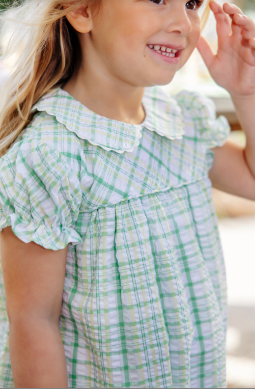 TBBC HOLLY DAY DRESS SEERSUCKER GIBOSN ISLAND GREEN AND LAKE WORTH YELLOW SEWANEE SEERSUCKER