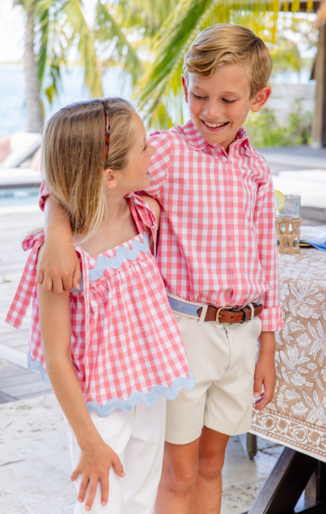 DEAN'S LIST DRESS SHIRT PARROT CAY CORAL CHECK/WORTH AVE WHITE