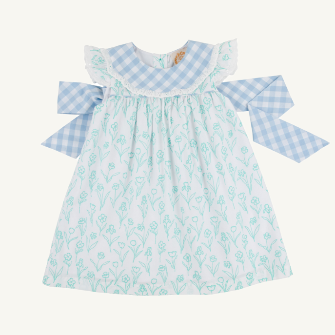 FRANNY FROCK BROADCLOTH FRANKLIN FLOWERS/BARRINGTON BLUE CHECK DRESS