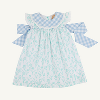 FRANNY FROCK BROADCLOTH FRANKLIN FLOWERS/BARRINGTON BLUE CHECK DRESS