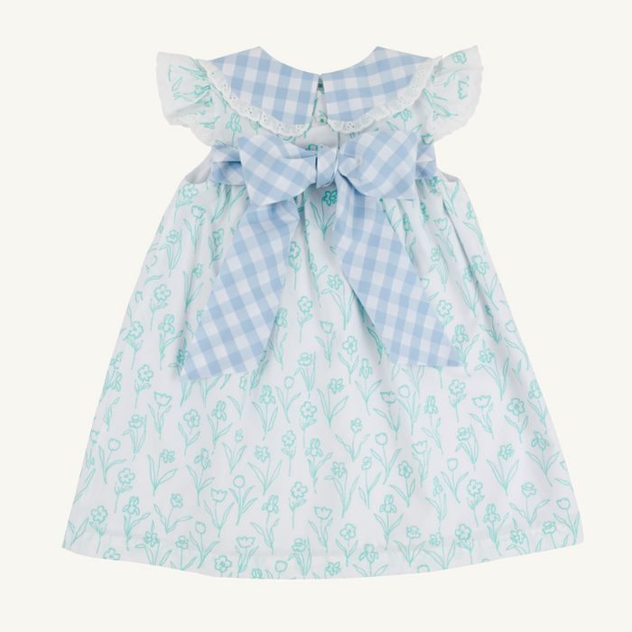 FRANNY FROCK BROADCLOTH FRANKLIN FLOWERS/BARRINGTON BLUE CHECK DRESS