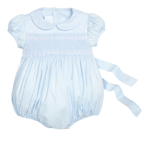 SMOCKED EMERY BUBBLE LIGHT BLUE WITH WHITE