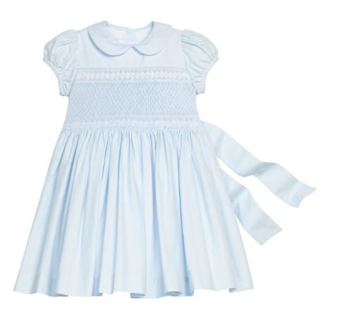 SMOCKED EMERY DRESS LIGHT BLUE WITH WHITE