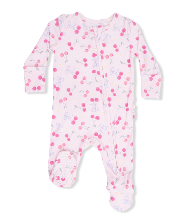 SWEET BOW CHERRIES 2 WAY RUFFLE BACK ZIPPER FOOTIE