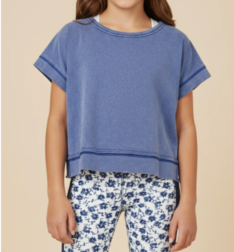 GIRLS OPEN TULIP BACK WASHED KNIT TEE