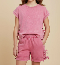 GIRLS WASHED SIDE BOW DETAIL KNIT SET