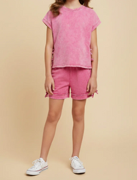 GIRLS WASHED SIDE BOW DETAIL KNIT SET