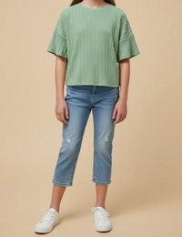 GIRLS LIGHTWEIGHT CABLE KNIT TSHIRT