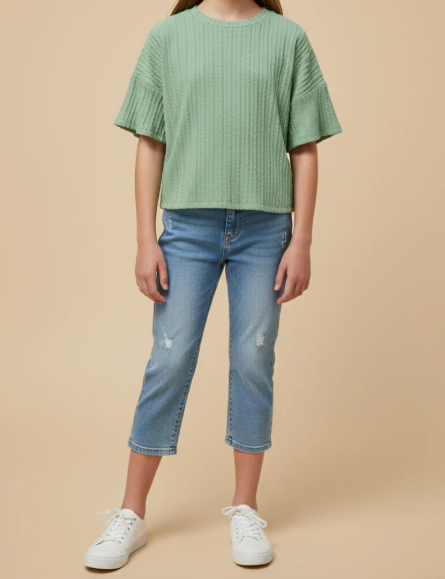 GIRLS LIGHTWEIGHT CABLE KNIT TSHIRT