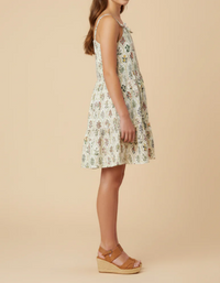 GIRLS WALLPAPER BLOCK PRINT BOW DETAIL POPLIN DRESS