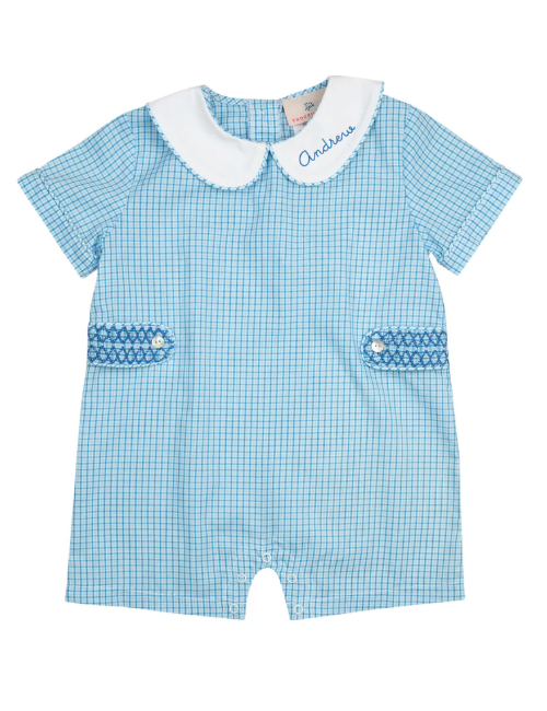 BLUE PLAID SHORTALL