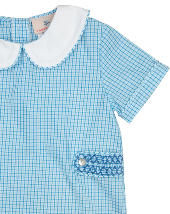 BLUE PLAID SHORTALL