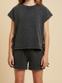 Girls Washed Side Bow Detail Knit Top