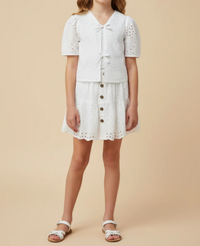 Girls Scallop Hem Pleat Eyelet Set