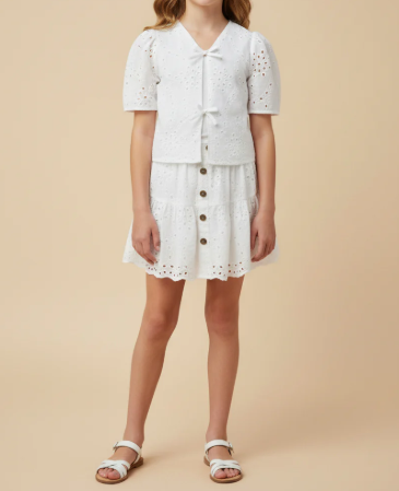 Girls Scallop Hem Pleat Eyelet Set