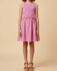 Girls Gingham Smocked Seersucker Tank Dress
