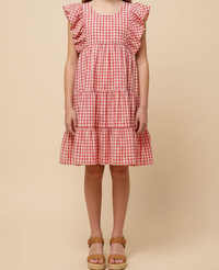 Girls Gingham Smocked Ruffled Detail Dress