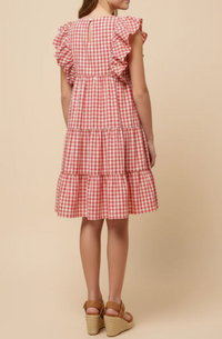 Girls Gingham Smocked Ruffled Detail Dress