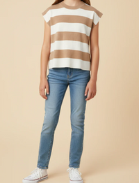 GIRLS STRIPED SOFT SWEATER BOXY TANK