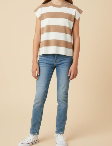 GIRLS STRIPED SOFT SWEATER BOXY TANK