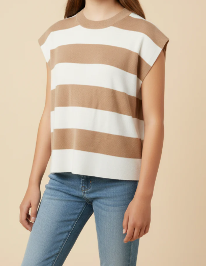 GIRLS STRIPED SOFT SWEATER BOXY TANK