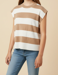 GIRLS STRIPED SOFT SWEATER BOXY TANK