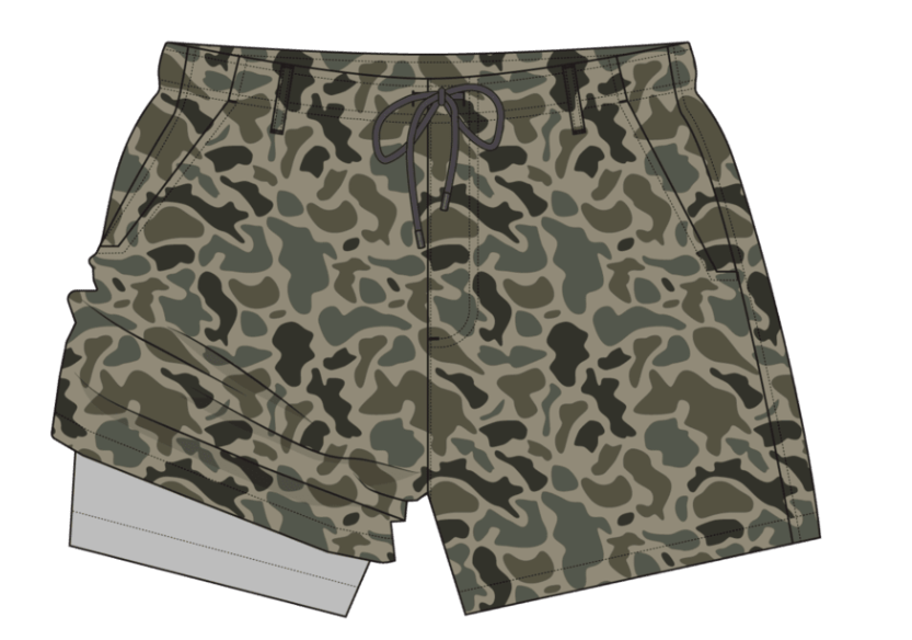Costa Lined Swim Trunk Camo Dark Olive