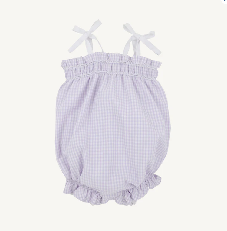 ROSEY ROMPER WOVEN YARN LAUDERDALE LAVENDER GINGHAM