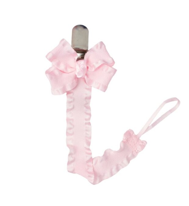 DOUBLE RUFFLE PACIFER CLIP POWDER PINK