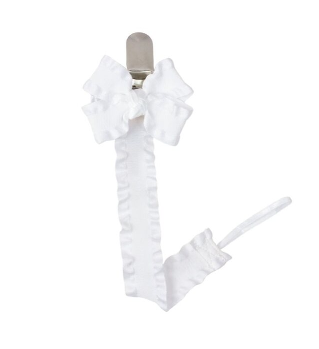 DOUBLE RUFFLE PACIFER CLIP WHITE