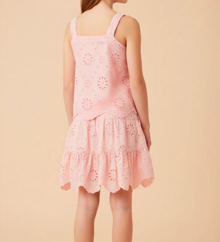 GIRLS FLORAL EYELET SCALLOPED HEM TANK