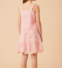 GIRLS FLORAL EYELET SCALLOPED HEM TANK