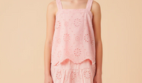 GIRLS FLORAL EYELET SCALLOPED HEM TANK