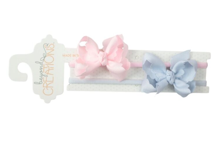 Scalloped Edge Bow Two Pack Headband Pink & Blue