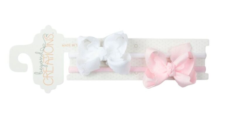 Scalloped Edge Bow Two Pack Headband Pink & White