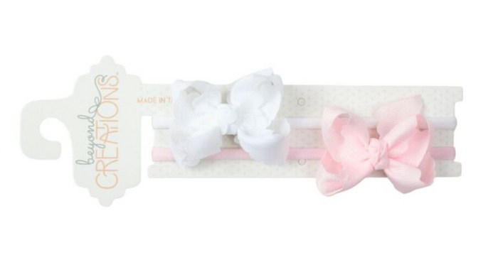 Scalloped Edge Bow Two Pack Headband Pink & White