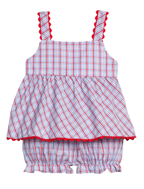 Little English Evie Bloomer Set Patriotic Plaid