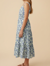 Girls Floral Print Pleat Detail Sleeveless Poplin Dress