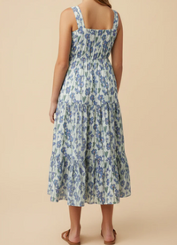 Girls Floral Print Pleat Detail Sleeveless Poplin Dress
