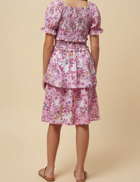 Girls Floral Smocked Square Neck Dress