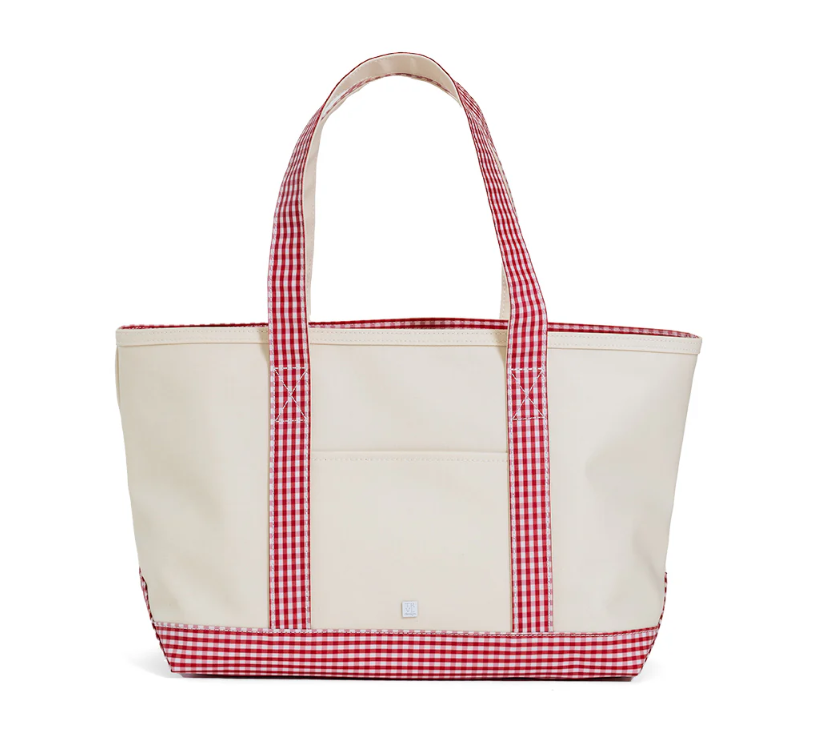 Medium Tote Coated Canvas Natural With Red Gingham Trim