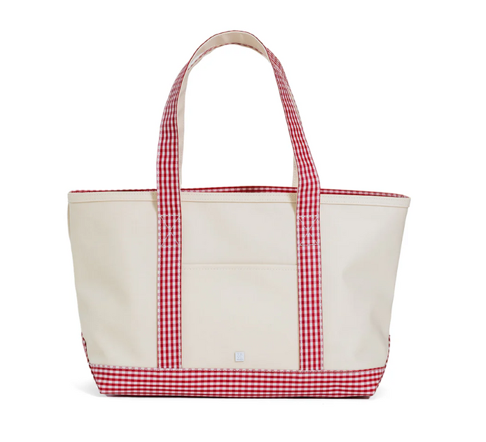 Medium Tote Coated Canvas Natural With Red Gingham Trim