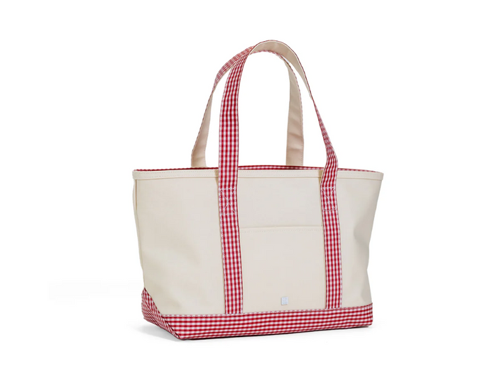 Medium Tote Coated Canvas Natural With Red Gingham Trim