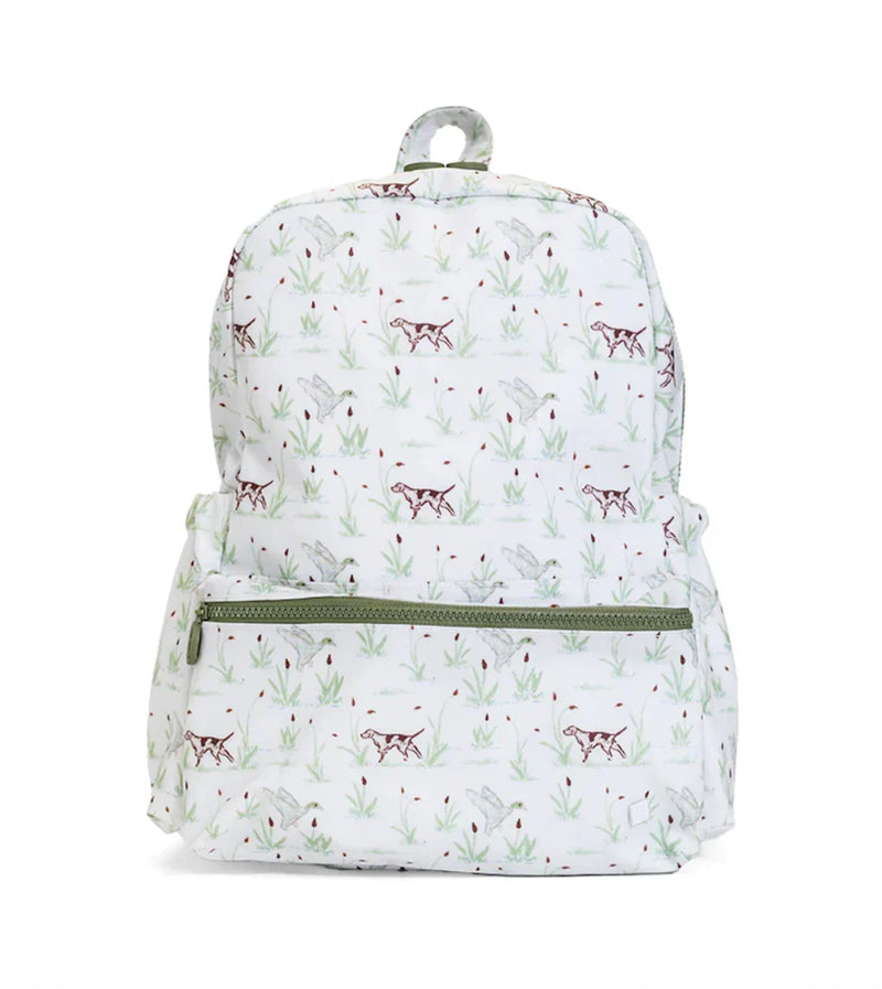 Backpack with hunting dogs pattern on a white background
