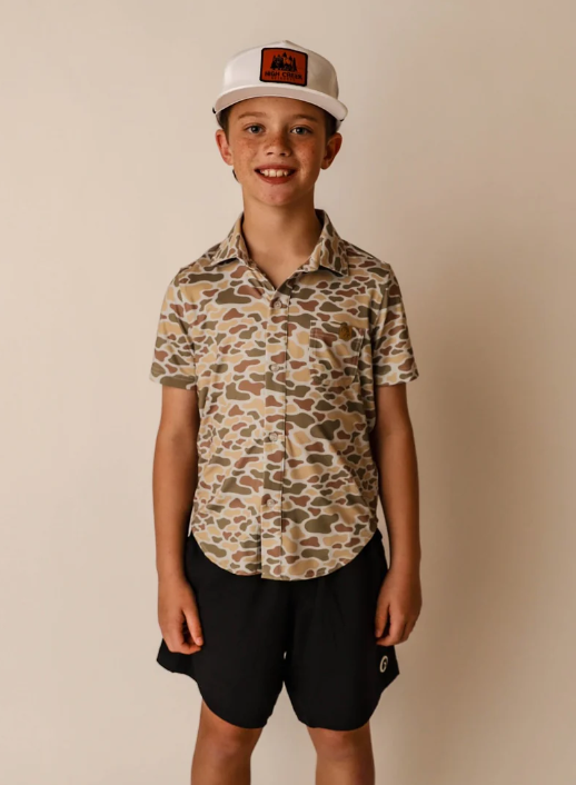 Youth Burk Short Sleeve Button Up Cripple Creek Camo