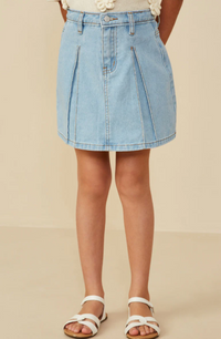 Girls Box Pleated Washed Denim Skirt