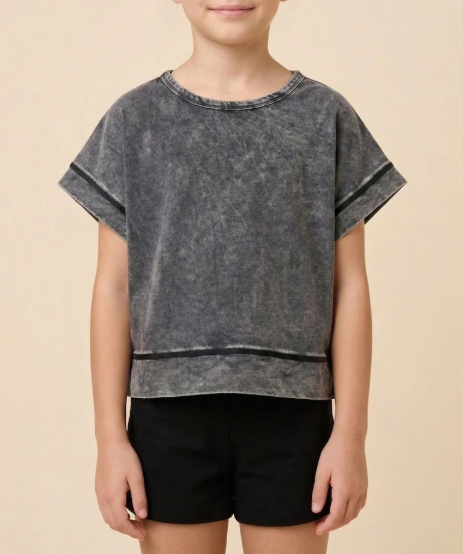 Girls Open Tulip Back Washed Knit Tee