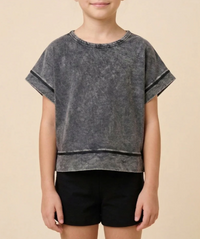Girls Open Tulip Back Washed Knit Tee