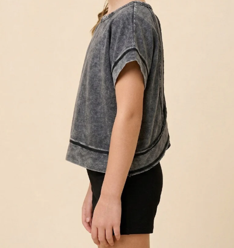 Girls Open Tulip Back Washed Knit Tee
